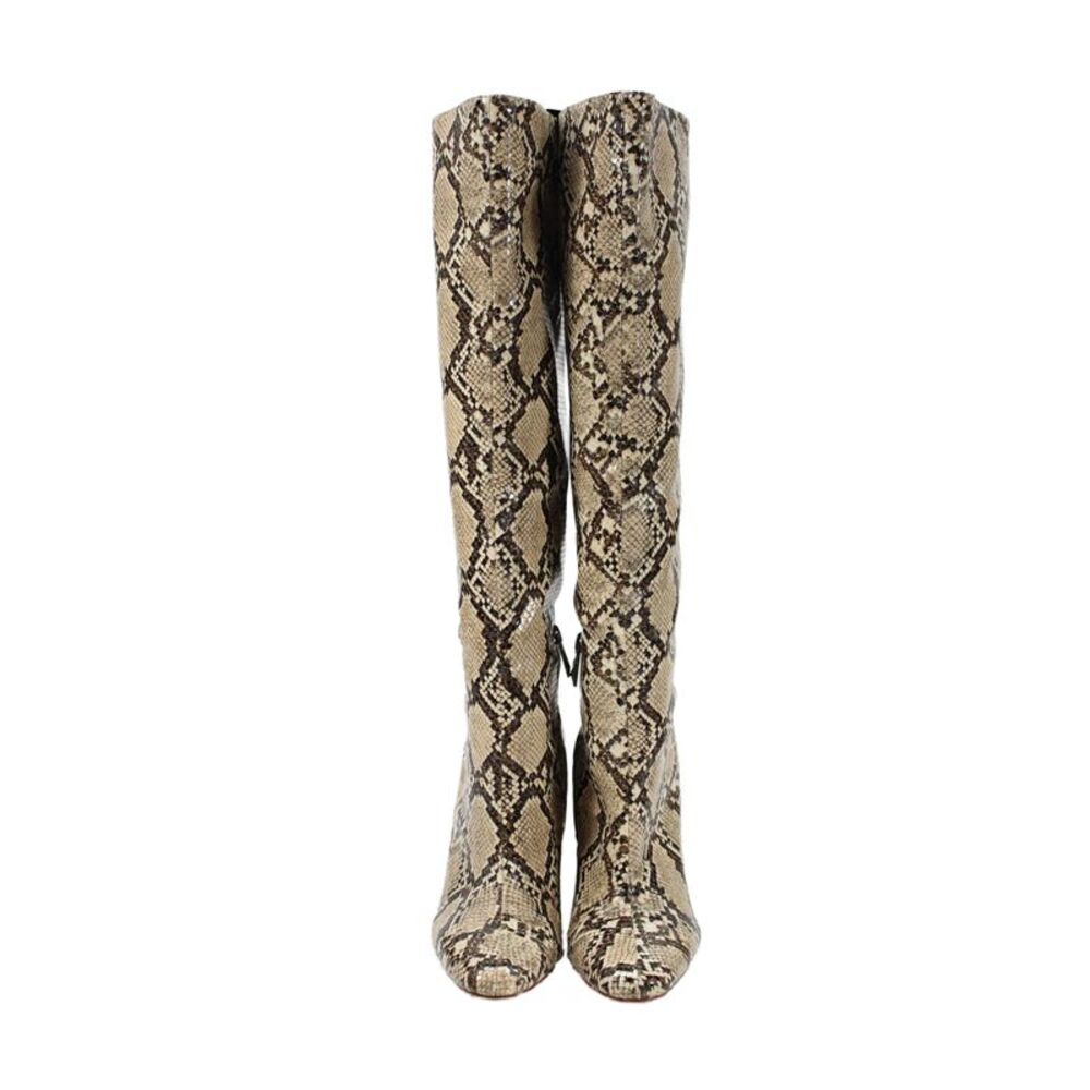 Zara Womens Side Zip Block Heel Snake Printed Knee High Boots Brown Size 40 - Picture 2 of 6